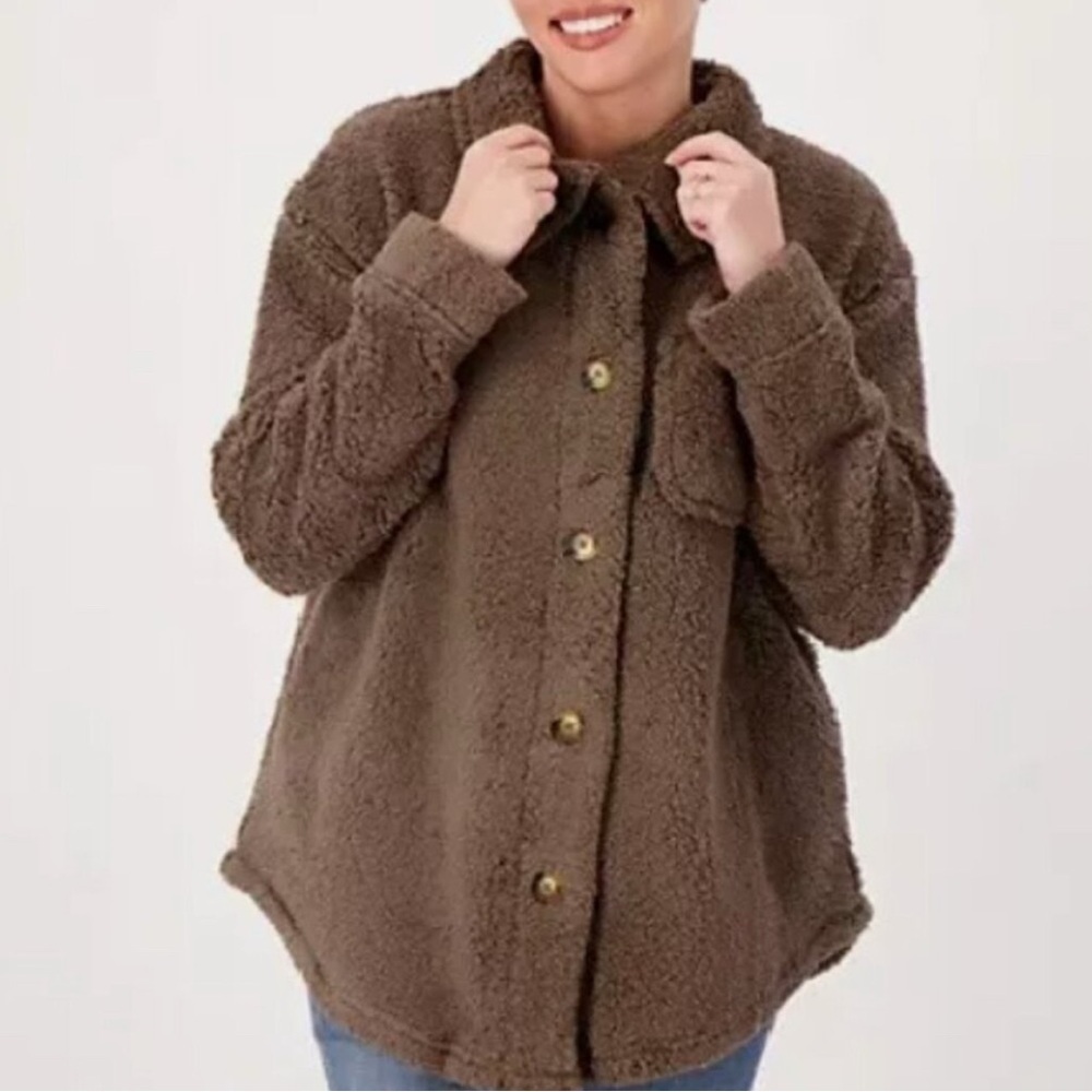 Koolaburra by UGG Brushed Back Sherpa Cozy Oversized Shacket Dark Oak